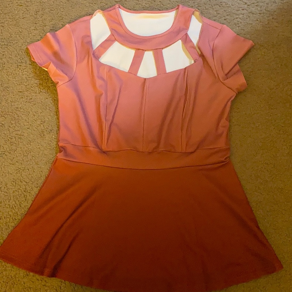 Pink to Red fade shirt. Cage-style top. NEW Amazon XL